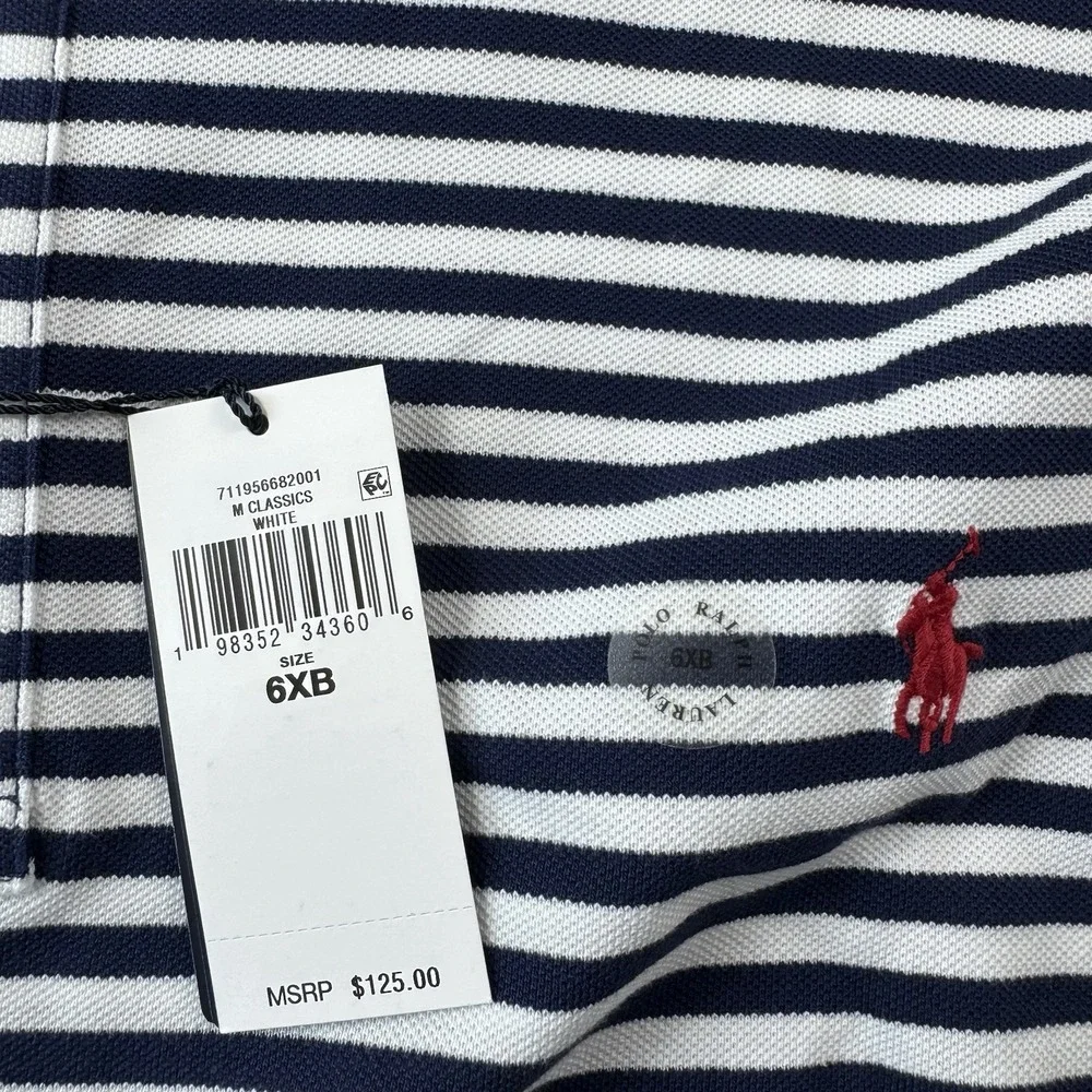 Polo Ralph Lauren White Blue Striped Cotton Red Pony Mens Polo Shirt Size 6XLB